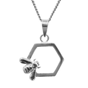 Sterling Silver Honey Bee Honeycomb Pendant & Silver Necklace High Quality British Made Jewellery
