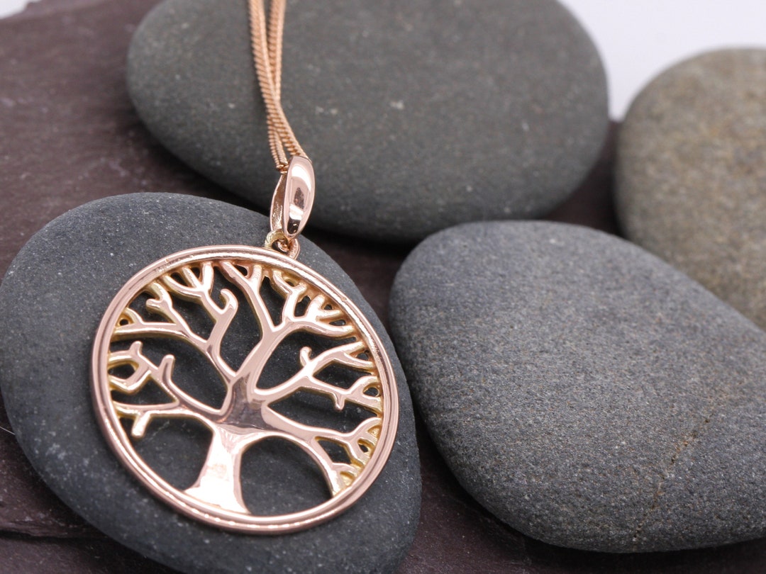 9ct Rose Gold Hallmarked Tree of Life Pendant & Necklace Gift Boxed ...
