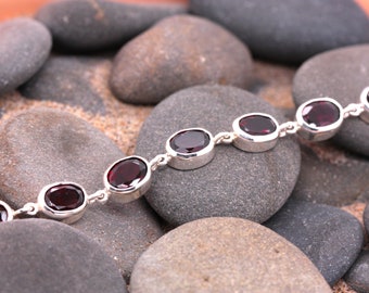 Natural Almandine Garnet 21.00ct Sterling Silver 925 Oval Gemstone Tennis Bracelet British Made