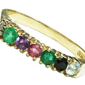 9ct Yellow Gold DEAREST Ring Diamond Emerald Amethyst Ruby Sapphire Topaz High Quality British Made Jewellery