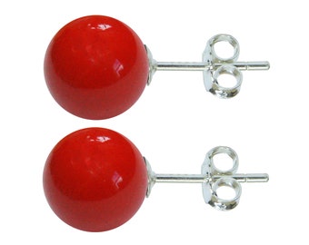 STERLING SILVER & PINK CORAL BALL SHAPED 6mm SMALL STUD EARRINGS £8.50  NWT 
