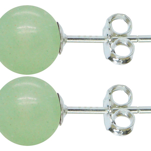 Sterling Silver Green Aventurine 8mm Ball Stud Earrings With Butterfly Backs High Quality British Made Jewellery