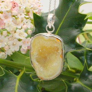 Sterling Silver Yellow Druzy Druzzy Agate Slice Geode Quartz Pendant & Necklace DP1