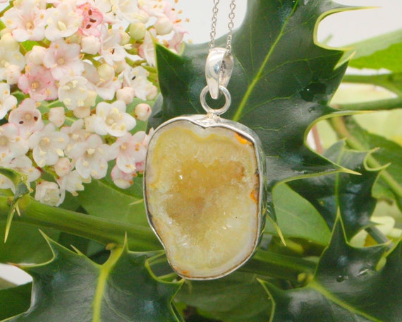 Pendentif Ancien En Argent Massif 925 – Style Art Déco Avec Tranche D’agate – Breloque Vintage à Porter