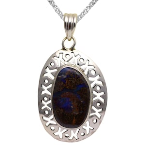 Sterling Silver Boulder Opal Pendant & Solid Sterling Silver Trace Necklace High Quality Jewellery Very Large Boulder Opal