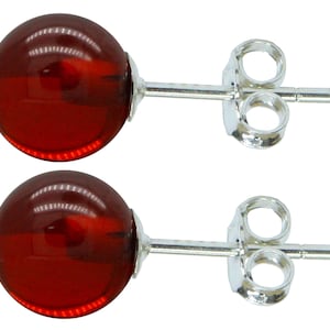 Garnet Earrings Sterling Silver Natural Garnet Gemstone 8mm Ball Stud Studs With Butterfly Backs High Quality British Made Jewellery