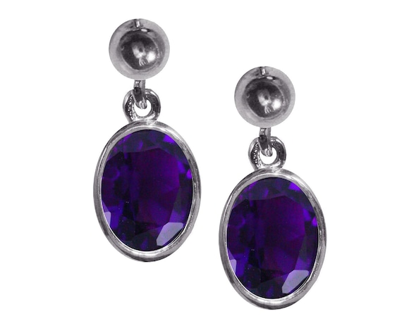 Boucles D'oreilles En Argent Sterling Avec Améthyste Ovale - Occasion (état Voir Photos)