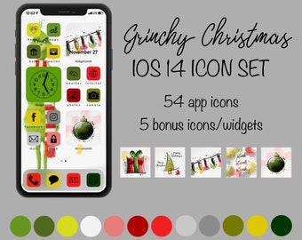 Grinchy Christmas Winter iOS app icons | apple aesthetic icons | iPhone app images | Christmas and winter themed app pictures | phone widget