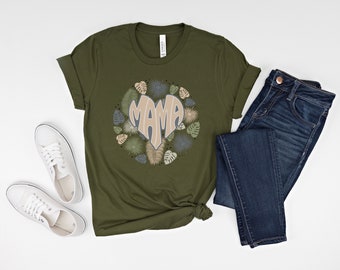 Mama Geometric Leafy Retro Boho Tee, Gifts for Her