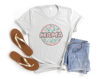 Mama Geometric Pastel Floral Retro Tee, Gifts for Her