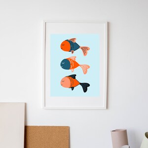 Kids Blue and Orange, Colorful Fish Aquarium Print Artwork