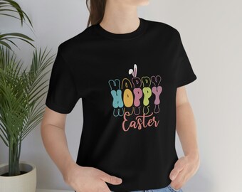 Colorful, Block text, Retro Spring Hoppy Easter Tee Shirt for Women