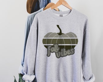 Pumpkin Fall Vibes Crewneck Sweatshirt | Ombré striped Trend Shirt | Autumn Graphic Apparel | Clothes for Cool Weather | Cotton Comfies