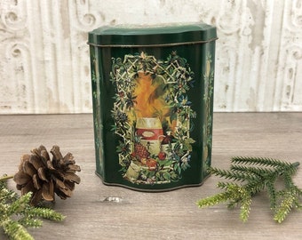 Christmas Tin Canister Made in England for Avon Christmas 1981, Tea Caddy, Coffee Tin, Kitchen Storage Organization Canister, Food Storage