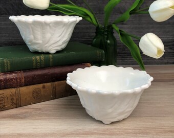 Vintage Pair of Milk Glass Candle Holders Wild Rose Pattern by Indiana Glass, Bowl Style Candlesticks, Weddings Bridal Shower Decor