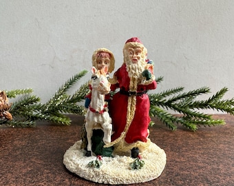 ヴィンテージ樹脂製サンタとサンタクロースの置物、クリスマスの馬の