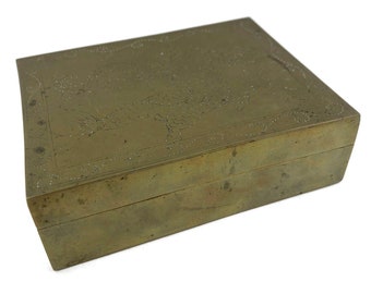 Boîte en laiton doublée de bois chinois, boîte à cigarettes, boîte fourre-tout de babiole, conception gravée de dragon, support de tabac