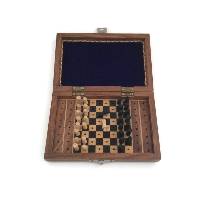 Wooden Travel Chess Set Vintage Chess Set Peg Chess Set Etsy