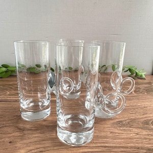 Mid Century Hand Blown Lennox Irish Coffee Mugs Set Of Four Clear Glass With Loop Handles