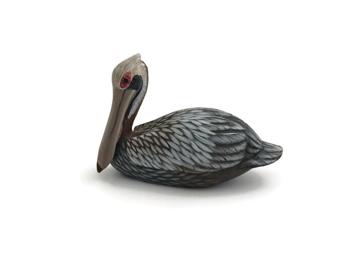 Wood Pelican Sculpture Hand Carved Pelican Wildlife Decor Etsy