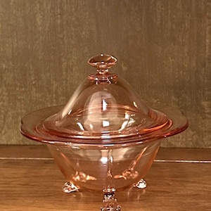 Pink Depression Glass Candy Dish, Fostoria Fairfax Footed Bowl with Lid, Vintage Covered Dish, Collectible Glass Gift