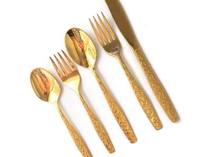 Gold Flatware Americana Golden, Gold Plated Flatware, Gold Forks, Gold
