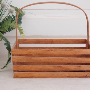 Wood Storage Basket, Rustic Wood Basket, Wooden Tote, Primitive Wood Basket, Handled Wood Basket, Wood Slat Basket, Rustic basket