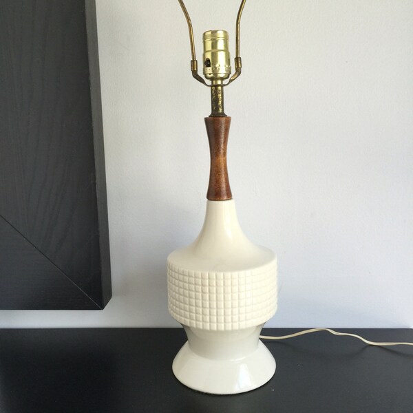 Modern Ceramic and Wood Lamp, Mid Century Table Lamp, Danish Modern Lamp, Scandinavian Modern Lamp