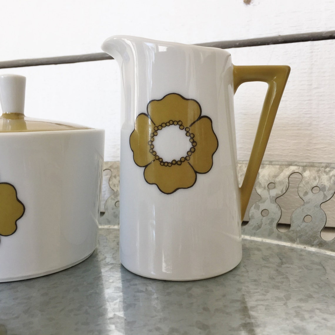 Mid Century Modern Sugar and Creamer Set Green and White Etsy