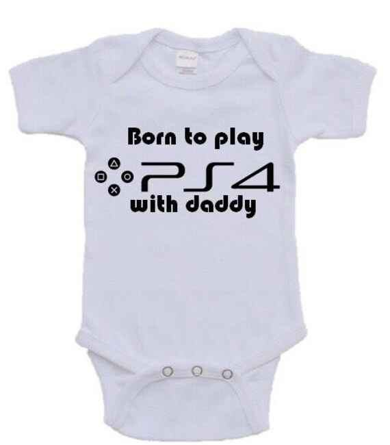Born To Play PS4 With My Daddy Embroidered Baby Vest Gift Dad Fathers Day Funny