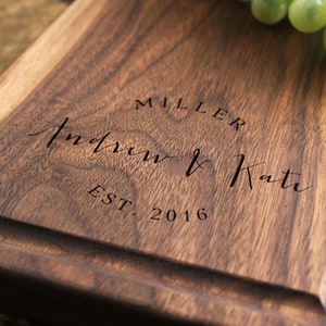 Handmade Cheese Board Personalized Round Script Design 026-Wedding & Anniversary Gift for Couples-Housewarming and Closing Present image 1