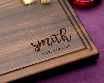 Handmade Cutting Board Personalized Script Corner Design #920 -Wedding & Anniversary Gift for Couples-Housewarming and Closing Present