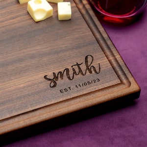 Handmade Cutting Board Personalized Script Corner Design #920 -Wedding & Anniversary Gift for Couples-Housewarming and Closing Present