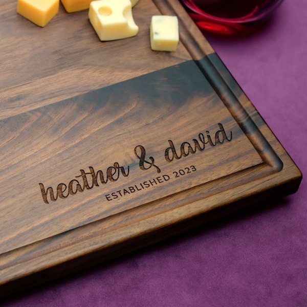 Handmade Cutting Board Personalized Script Corner Design #940 -Wedding & Anniversary Gift for Couples-Housewarming and Closing Present