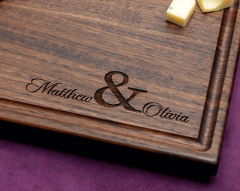 Handmade Cutting Board Personalized Elegant Script Corner Design #921 -Wedding & Anniversary Gift for Couples-Housewarming, Closing Present