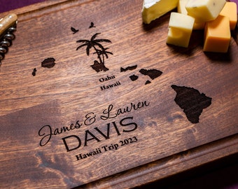 Handmade Cutting Board Personalized Hawaiian Island Design #807-Wedding & Anniversary Gift for Couples-Housewarming and Closing Present