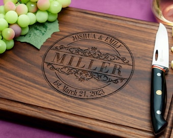 Handmade Cutting Board Personalized Vintage Stamp Design #010 -Wedding & Anniversary Gift for Couples-Housewarming and Closing Present