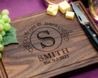 Handmade Cutting Board Personalized Elegant Initial Design #005-Wedding & Anniversary Gift for Couples-Housewarming and Closing Present