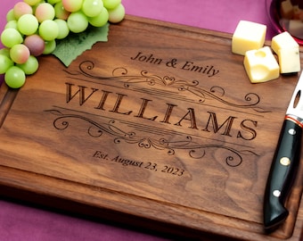 Handmade Cutting Board Personalized Regal Swirl Design #002-Wedding & Anniversary Gift for Couples-Housewarming and Closing Present