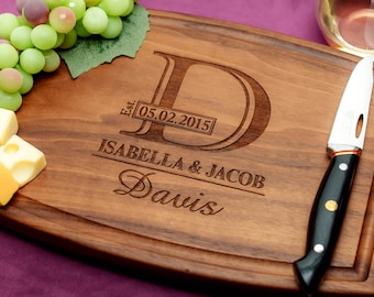 Handmade Cutting Board Personalized Classic Monogram Design #003-Wedding & Anniversary Gift for Couples-Housewarming and Closing Present