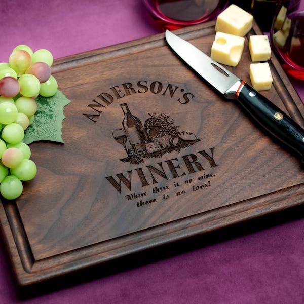 Handmade Cutting Board Personalized Country Winery Design #304-Wedding & Anniversary Gift for Couples-Housewarming and Closing Present