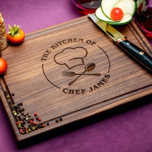 Handmade Cutting Board Personalized Chef's Kitchen Design #501-Wedding & Anniversary Gift for Couples-Housewarming and Closing Present