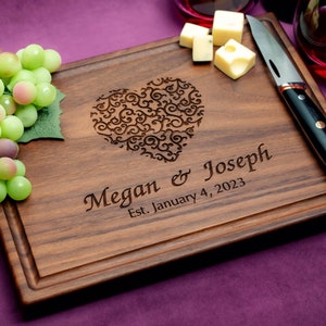 Handmade Cutting Board Personalized Swirled Heart Design #213-Wedding & Anniversary Gift for Couples-Housewarming and Closing Present