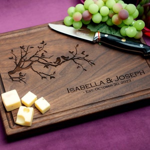 Handmade Cutting Board Personalized Bird Family Design #401-Wedding & Anniversary Gift for Couples-Housewarming and Closing Present