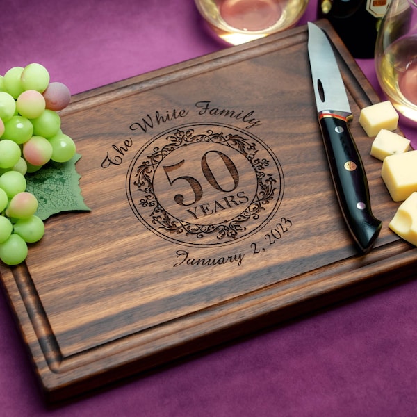 Handmade Cutting Board Personalized Elegant Anniversary Design #011-Wedding & Anniversary Gift for Couples-Housewarming and Closing Present