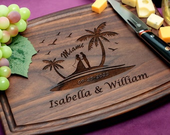 Handmade Cutting Board Personalized Tropical Destination Wedding Design #808-Wedding & Anniversary Gift for Couples-Housewarming Present