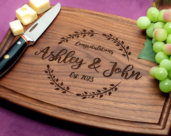 Handmade Cutting Board Personalized Artistic Wreath Design #023-Wedding & Anniversary Gift for Couples-Housewarming and Closing Present