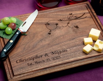 Handmade Cutting Board Personalized Love Birds Design #407 -Wedding & Anniversary Gift for Couples-Housewarming and Closing Present