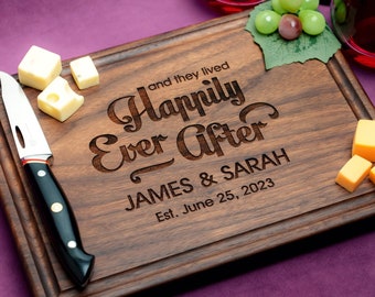 Handmade Cutting Board Personalized Happily Ever After Design #014-Wedding & Anniversary Gift for Couples-Housewarming and Engagement