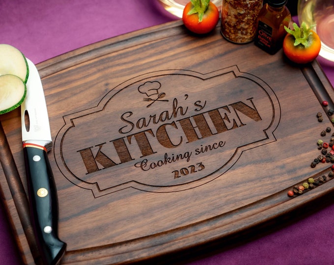 Handmade Cutting Board Personalized Family Kitchen Design #502-Wedding & Anniversary Gift for Couples-Housewarming and Closing Present